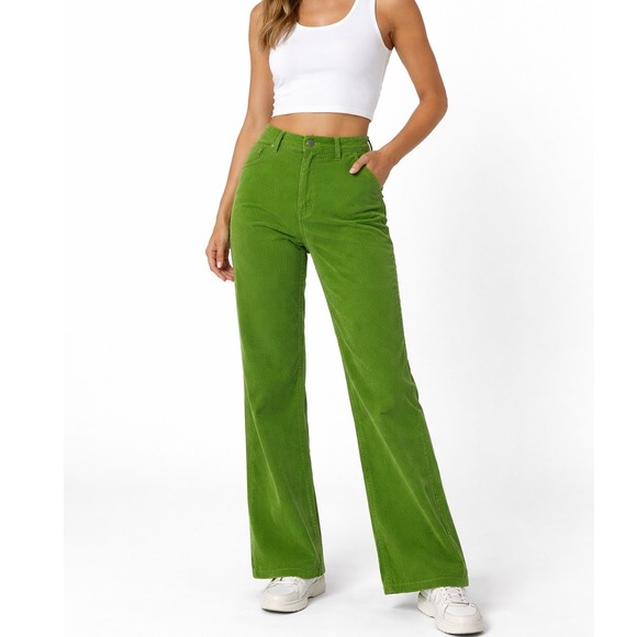 Lands' End Pants - Lands' End Bright Green Corduroy Wide-Leg Trousers